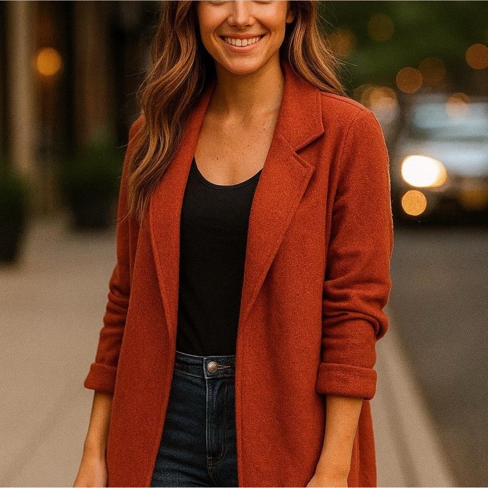 NWT Rachel Zoe Boiled Wool Blend Single Button Long Jacket Orange Size XL